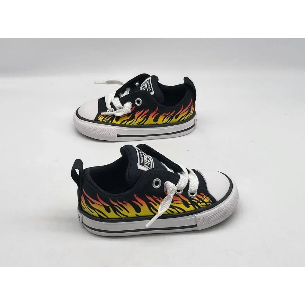 Converse All‎ Star Shoes Infant Size 5 Black Yellow Flame Print Low Top Sneakers